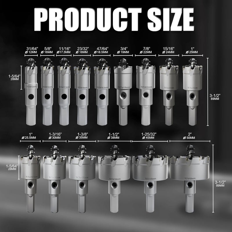 GSTK 20PCS Upgrade Heavy Duty Carbide Hole Saw Kit,with 5*Extra Titanium Plated Pilot Center Drill and 2* Spring，for Hard Metal, Stainless Steel, Iron - Image 2